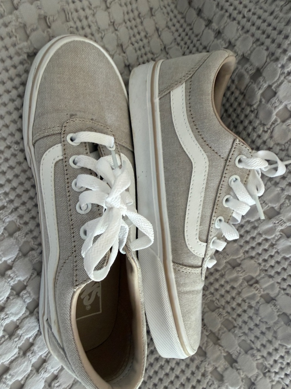 Vans Beige Low-Top Canvas Sneakers with White Laces